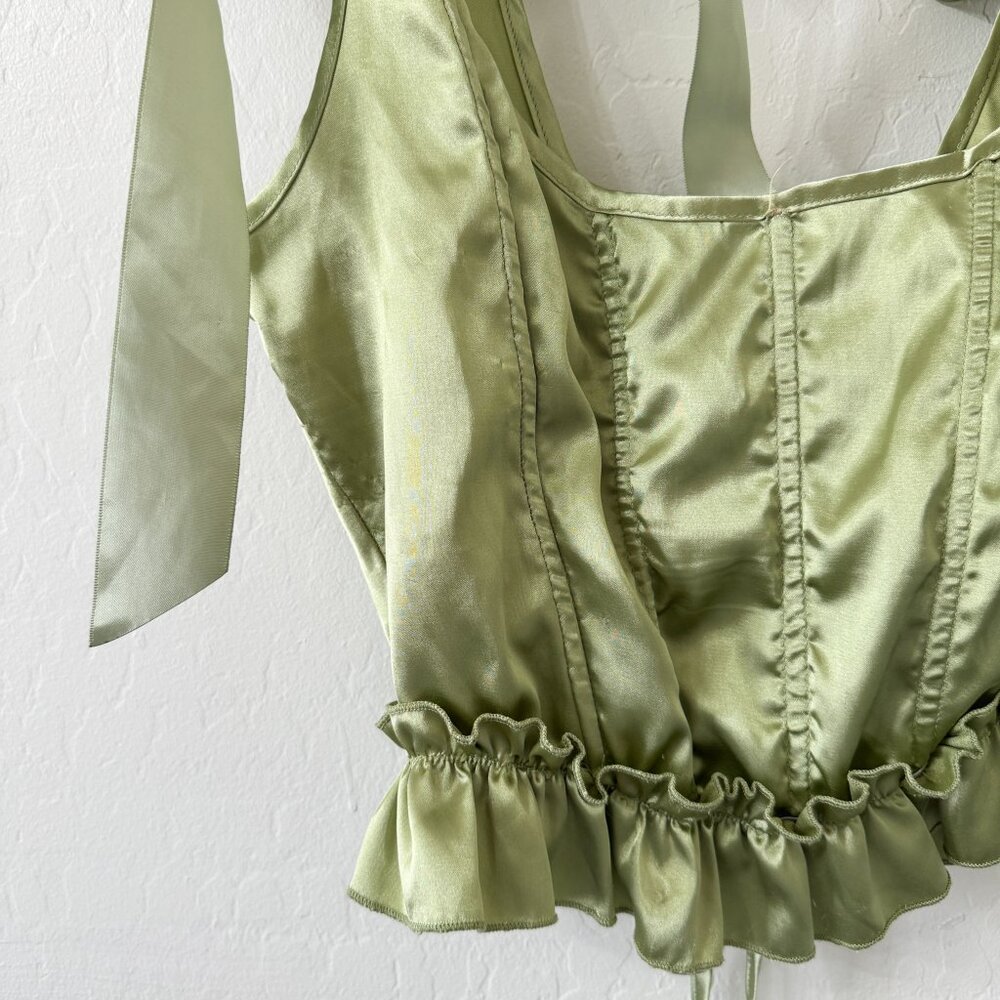 Lime Green Satin Tie Shoulder Lace Up Corset - Picture 9 of 9
